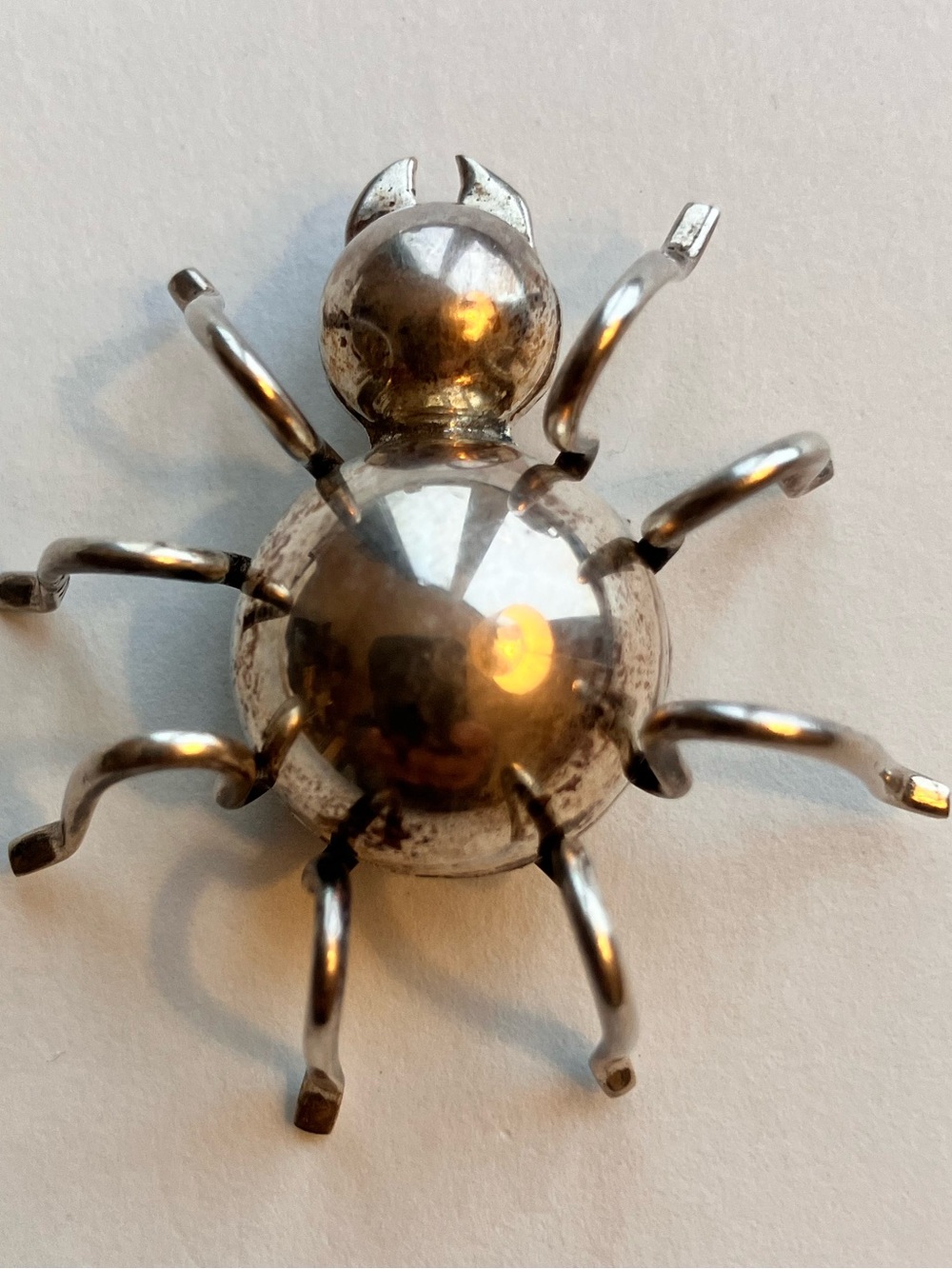 VTG Sterling Silver 925  Mexico Sculptural Hand Crafted Spider Brooch Pin 1.5”